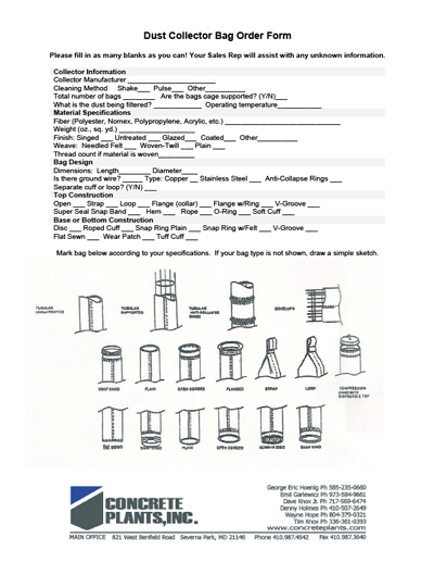 Concrete Plant Used Equipment - Dust Collector Order Form