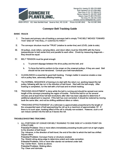 Concrete Plant Used Equipment - Conveyor Belt Tracking